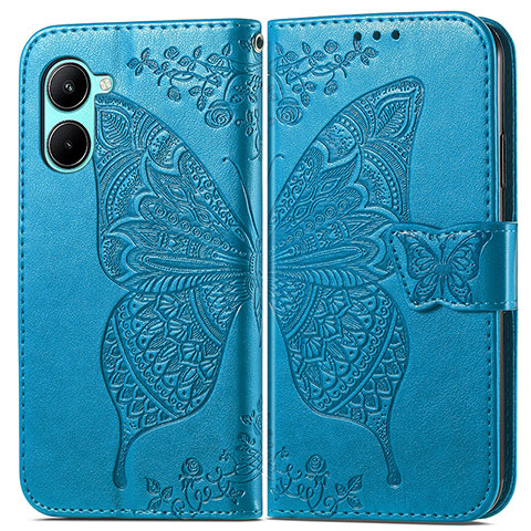 Funda de Cuero Cartera con Soporte Mariposa Carcasa para Realme C33 (2023) Azul