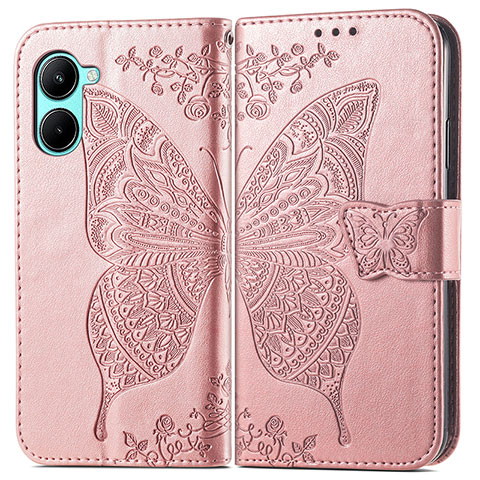 Funda de Cuero Cartera con Soporte Mariposa Carcasa para Realme C33 (2023) Oro Rosa