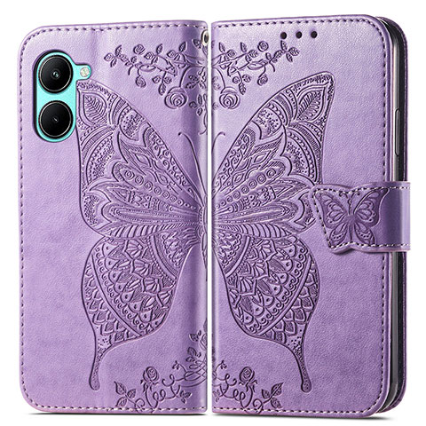 Funda de Cuero Cartera con Soporte Mariposa Carcasa para Realme C33 (2023) Purpura Claro