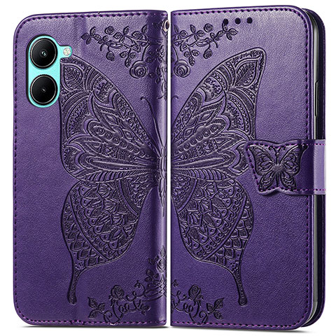 Funda de Cuero Cartera con Soporte Mariposa Carcasa para Realme C33 Morado