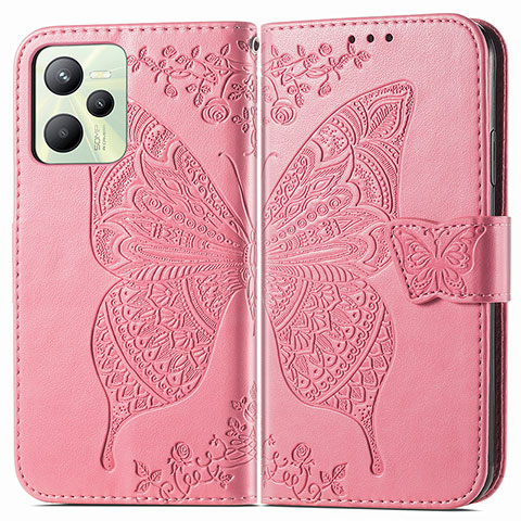 Funda de Cuero Cartera con Soporte Mariposa Carcasa para Realme C35 Rosa Roja