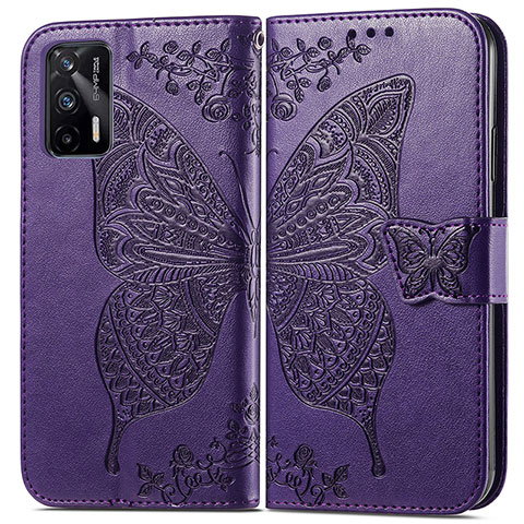 Funda de Cuero Cartera con Soporte Mariposa Carcasa para Realme GT 5G Morado