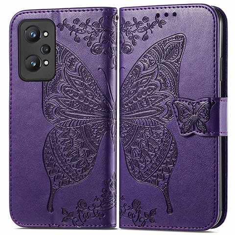 Funda de Cuero Cartera con Soporte Mariposa Carcasa para Realme GT Neo 3T 5G Morado