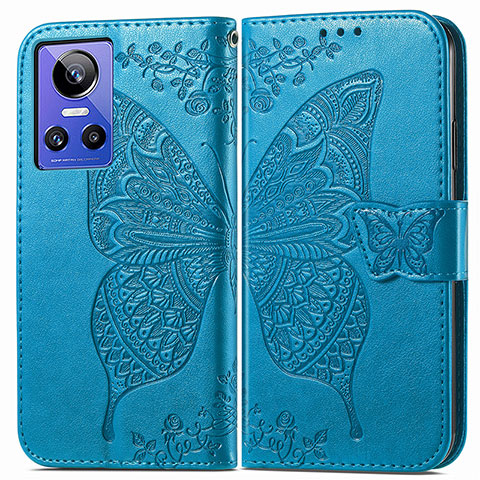 Funda de Cuero Cartera con Soporte Mariposa Carcasa para Realme GT Neo3 5G Azul