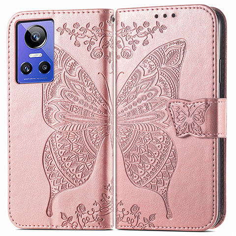 Funda de Cuero Cartera con Soporte Mariposa Carcasa para Realme GT Neo3 5G Oro Rosa