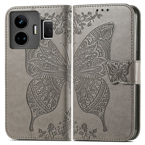 Funda de Cuero Cartera con Soporte Mariposa Carcasa para Realme GT Neo5 240W 5G Gris