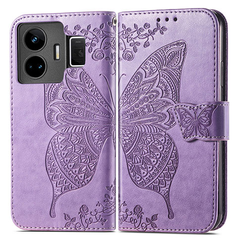 Funda de Cuero Cartera con Soporte Mariposa Carcasa para Realme GT Neo6 5G Purpura Claro