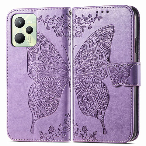 Funda de Cuero Cartera con Soporte Mariposa Carcasa para Realme Narzo 50A Prime Purpura Claro