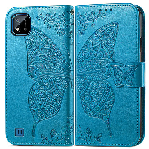 Funda de Cuero Cartera con Soporte Mariposa Carcasa para Realme Narzo 50i Azul