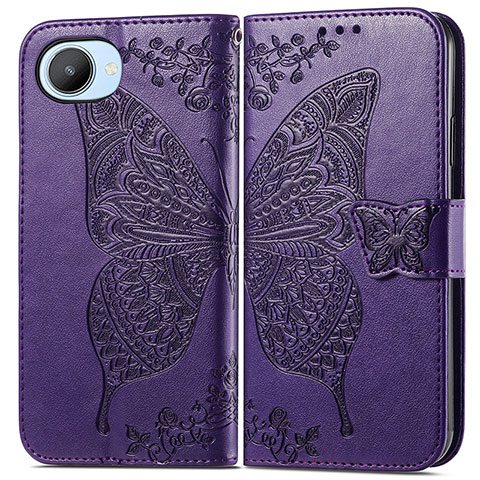 Funda de Cuero Cartera con Soporte Mariposa Carcasa para Realme Narzo 50i Prime Morado