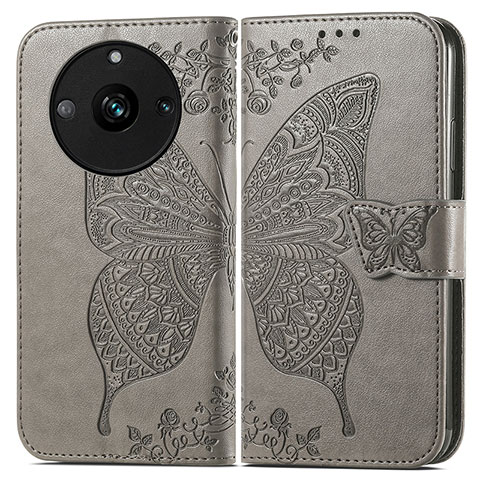 Funda de Cuero Cartera con Soporte Mariposa Carcasa para Realme Narzo 60 5G Gris