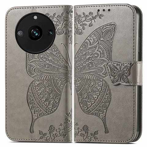 Funda de Cuero Cartera con Soporte Mariposa Carcasa para Realme Narzo 60 Pro 5G Gris