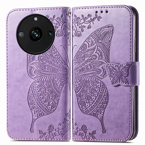 Funda de Cuero Cartera con Soporte Mariposa Carcasa para Realme Narzo 60 Pro 5G Purpura Claro