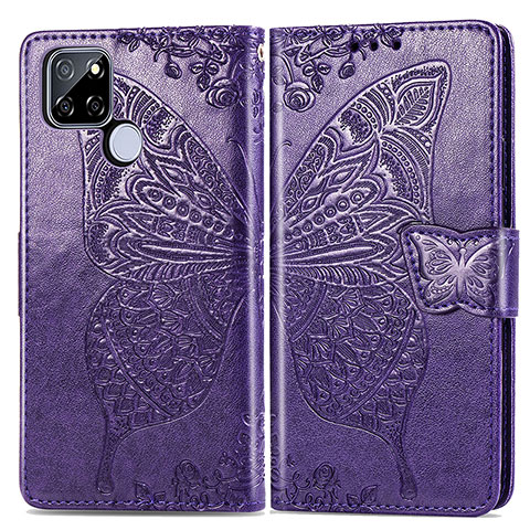 Funda de Cuero Cartera con Soporte Mariposa Carcasa para Realme Q2i 5G Morado