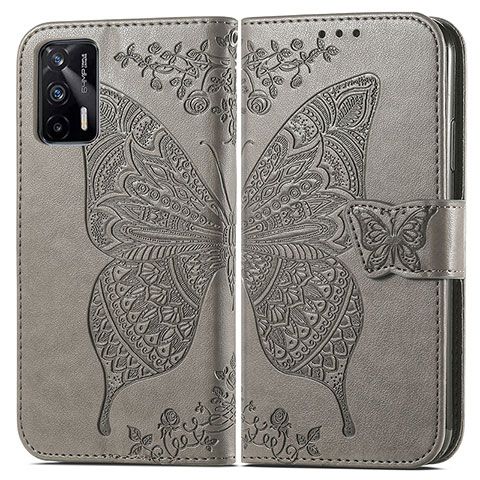 Funda de Cuero Cartera con Soporte Mariposa Carcasa para Realme Q3 Pro 5G Gris