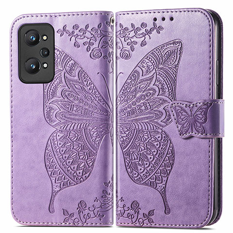 Funda de Cuero Cartera con Soporte Mariposa Carcasa para Realme Q5 Pro 5G Purpura Claro