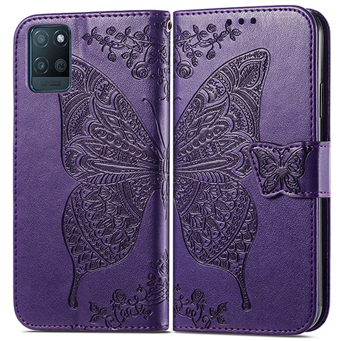 Funda de Cuero Cartera con Soporte Mariposa Carcasa para Realme V11 5G Morado