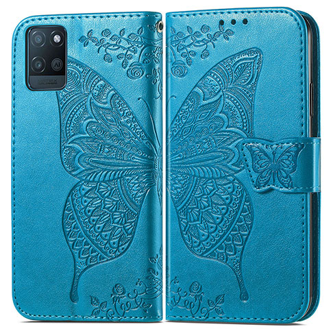 Funda de Cuero Cartera con Soporte Mariposa Carcasa para Realme V11s 5G Azul