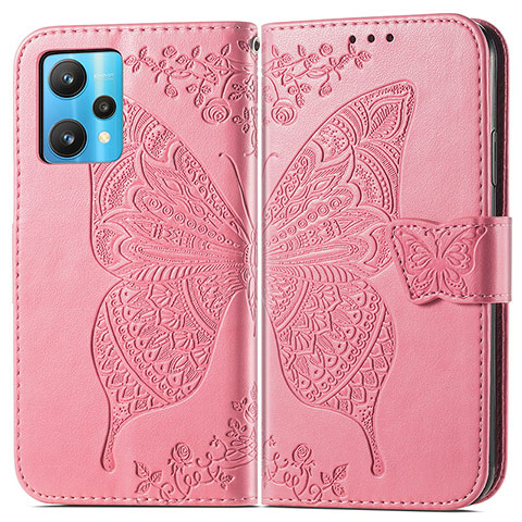 Funda de Cuero Cartera con Soporte Mariposa Carcasa para Realme V25 5G Rosa Roja