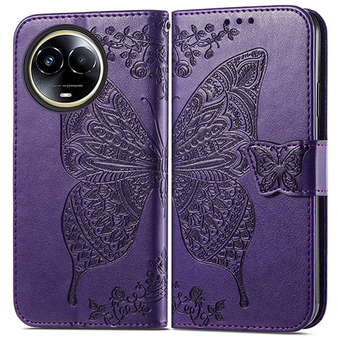 Funda de Cuero Cartera con Soporte Mariposa Carcasa para Realme V50s 5G Morado