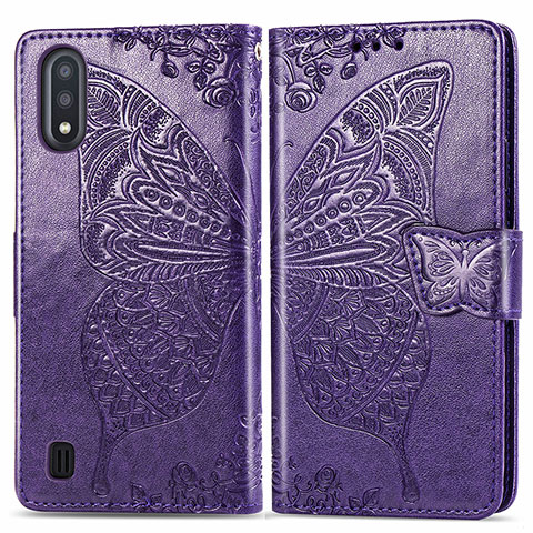 Funda de Cuero Cartera con Soporte Mariposa Carcasa para Samsung Galaxy A01 SM-A015 Morado