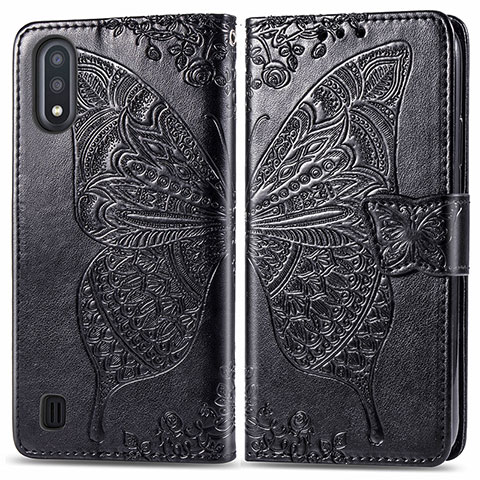 Funda de Cuero Cartera con Soporte Mariposa Carcasa para Samsung Galaxy A01 SM-A015 Negro