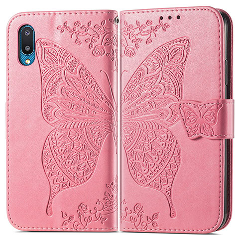 Funda de Cuero Cartera con Soporte Mariposa Carcasa para Samsung Galaxy A02 Rosa Roja