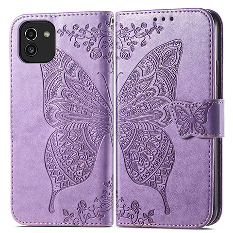 Funda de Cuero Cartera con Soporte Mariposa Carcasa para Samsung Galaxy A03 Purpura Claro