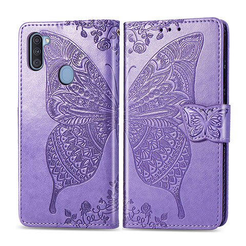 Funda de Cuero Cartera con Soporte Mariposa Carcasa para Samsung Galaxy A11 Purpura Claro