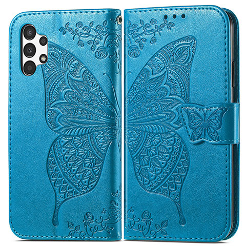 Funda de Cuero Cartera con Soporte Mariposa Carcasa para Samsung Galaxy A13 4G Azul