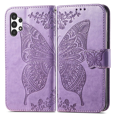 Funda de Cuero Cartera con Soporte Mariposa Carcasa para Samsung Galaxy A13 4G Purpura Claro