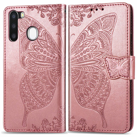 Funda de Cuero Cartera con Soporte Mariposa Carcasa para Samsung Galaxy A21 European Rosa