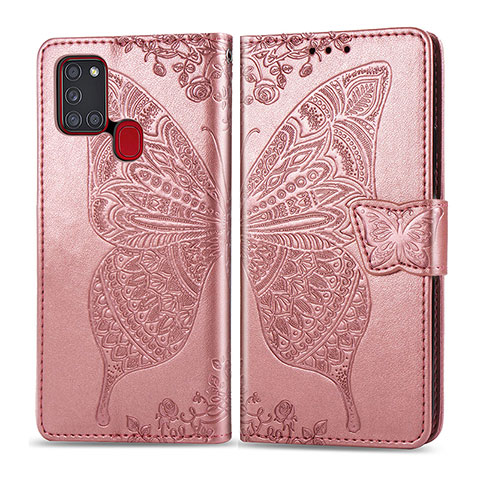 Funda de Cuero Cartera con Soporte Mariposa Carcasa para Samsung Galaxy A21s Rosa