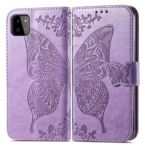 Funda de Cuero Cartera con Soporte Mariposa Carcasa para Samsung Galaxy A22 5G Purpura Claro