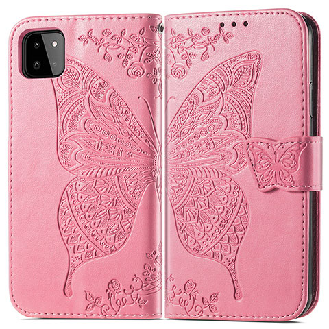 Funda de Cuero Cartera con Soporte Mariposa Carcasa para Samsung Galaxy A22 5G Rosa Roja