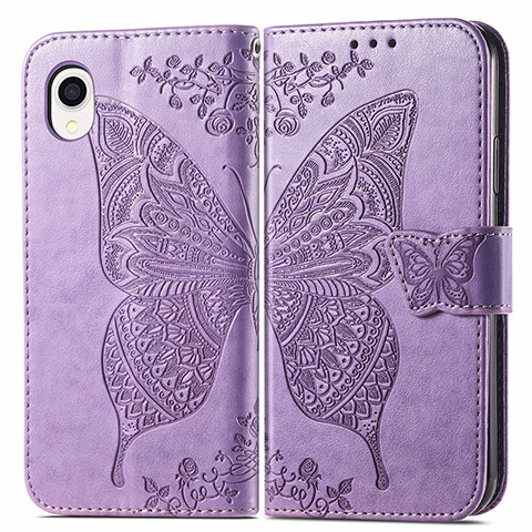 Funda de Cuero Cartera con Soporte Mariposa Carcasa para Samsung Galaxy A22 5G SC-56B Purpura Claro