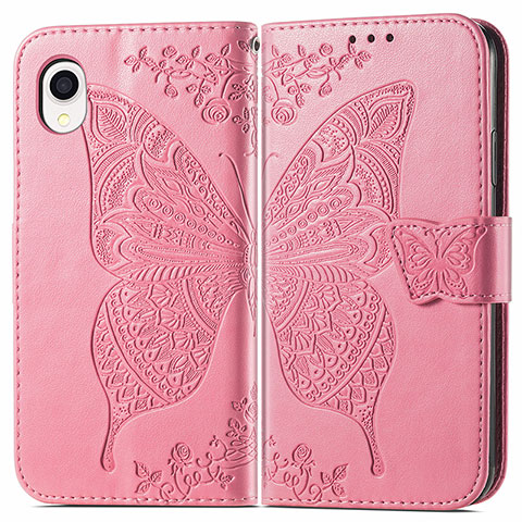 Funda de Cuero Cartera con Soporte Mariposa Carcasa para Samsung Galaxy A22 5G SC-56B Rosa Roja