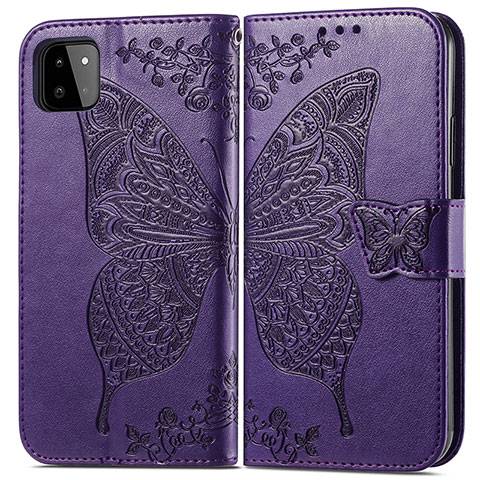 Funda de Cuero Cartera con Soporte Mariposa Carcasa para Samsung Galaxy A22s 5G Morado