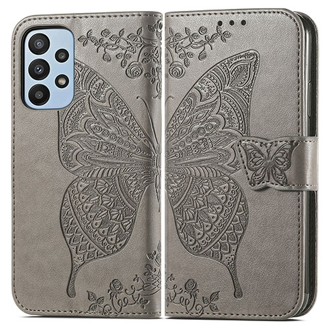 Funda de Cuero Cartera con Soporte Mariposa Carcasa para Samsung Galaxy A23 4G Gris