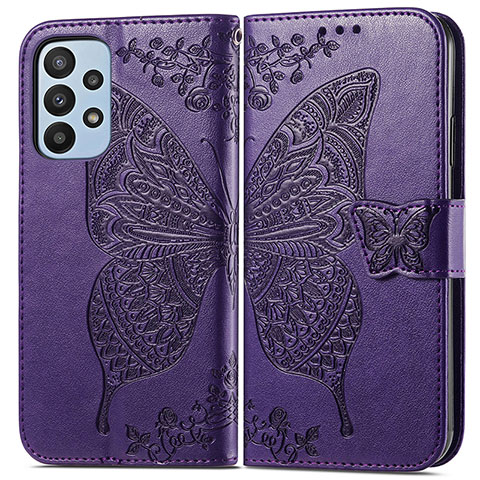 Funda de Cuero Cartera con Soporte Mariposa Carcasa para Samsung Galaxy A23 5G Morado