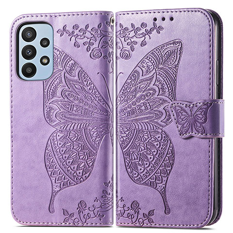 Funda de Cuero Cartera con Soporte Mariposa Carcasa para Samsung Galaxy A23 5G Purpura Claro