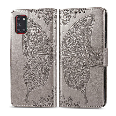 Funda de Cuero Cartera con Soporte Mariposa Carcasa para Samsung Galaxy A31 Gris