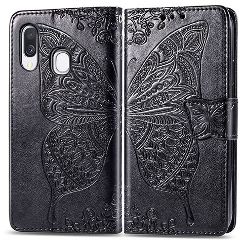 Funda de Cuero Cartera con Soporte Mariposa Carcasa para Samsung Galaxy A40 Negro