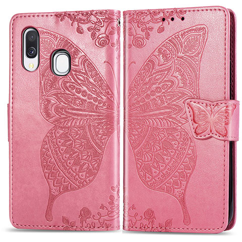 Funda de Cuero Cartera con Soporte Mariposa Carcasa para Samsung Galaxy A40 Rosa Roja