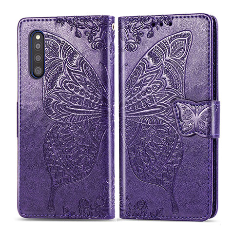 Funda de Cuero Cartera con Soporte Mariposa Carcasa para Samsung Galaxy A41 SC-41A Morado