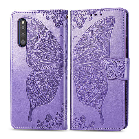 Funda de Cuero Cartera con Soporte Mariposa Carcasa para Samsung Galaxy A41 SC-41A Purpura Claro