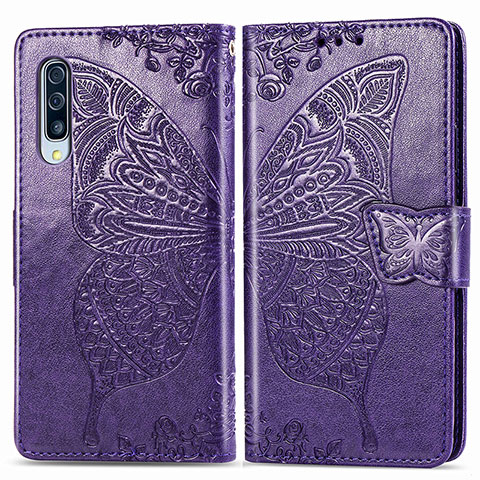 Funda de Cuero Cartera con Soporte Mariposa Carcasa para Samsung Galaxy A50 Morado