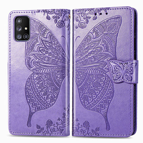 Funda de Cuero Cartera con Soporte Mariposa Carcasa para Samsung Galaxy A51 4G Purpura Claro