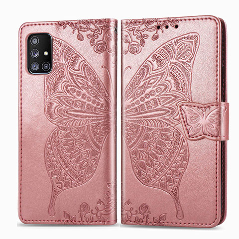 Funda de Cuero Cartera con Soporte Mariposa Carcasa para Samsung Galaxy A51 4G Rosa