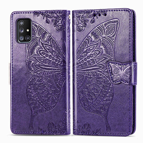 Funda de Cuero Cartera con Soporte Mariposa Carcasa para Samsung Galaxy A51 5G Morado